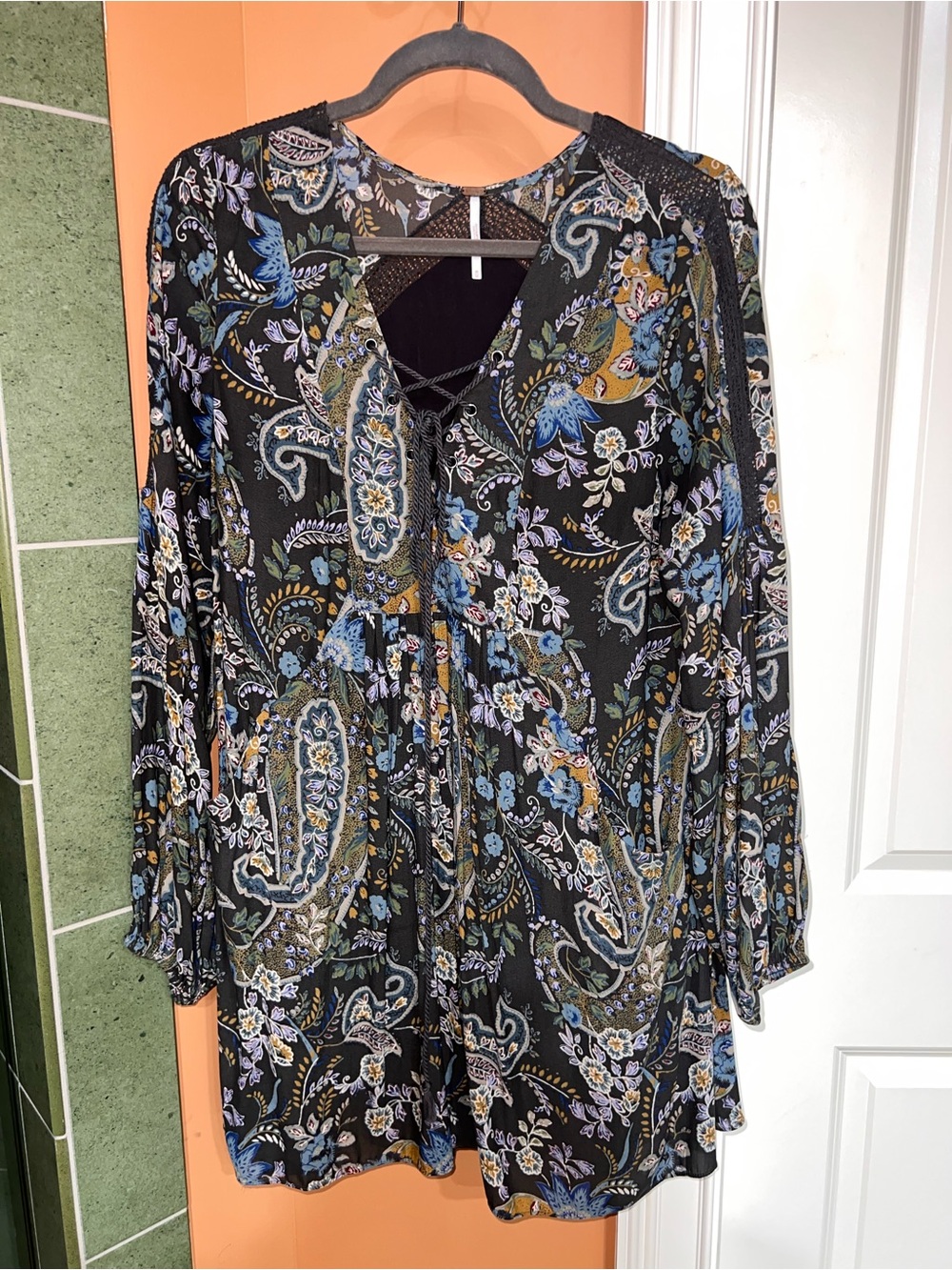 FP Black Paisley Floral Lace-Up Dress